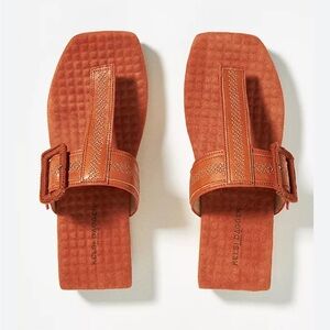 Anthropologie Kelsi Dagger Brown Leather Sandals Brooklyn Swag Buckle Size 7.5